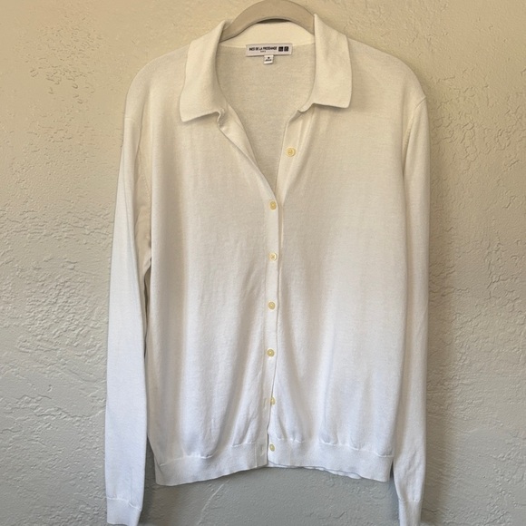 Uniqlo Sweaters - Uniqlo women’s white polo 100% cotton Knit cardigan sweater M